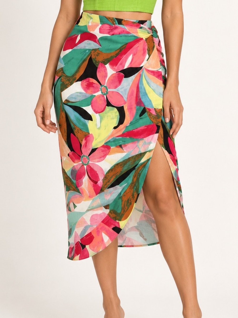 Floral Wrap Midi Skirt in Multicolor